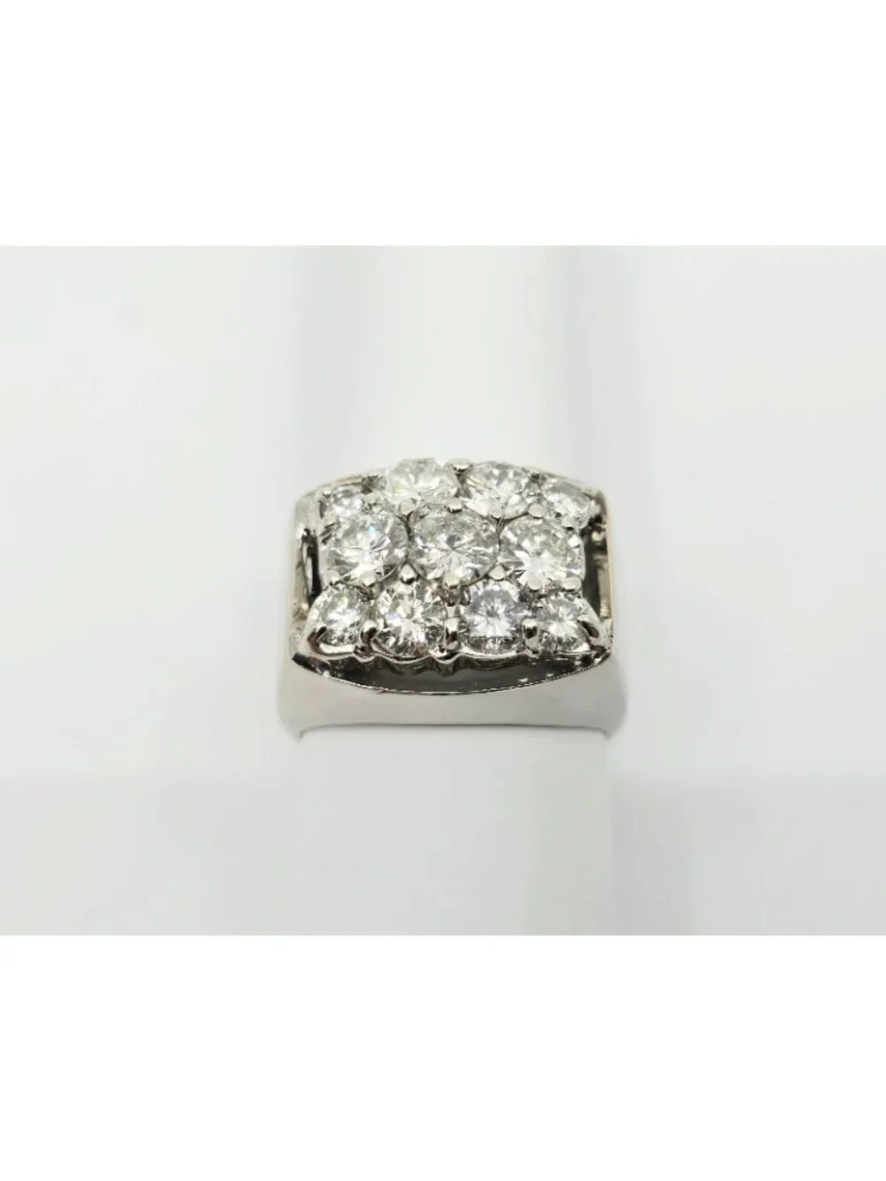 Unique 14K Karat Solid White Gold Designer Men's Diamond Cluster Ring - Size 10
